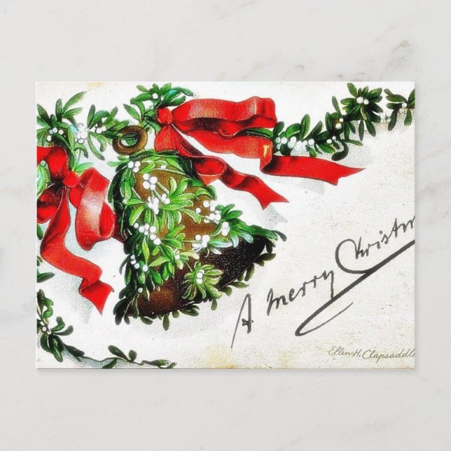 Christmas greeting with bell with ribbons holiday postcard (Front)