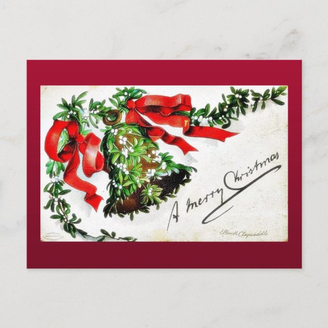 Christmas greeting with bell with ribbons holiday postcard (Front)
