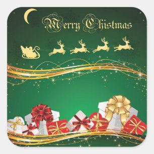 Christmas Greeting with Santa Claus & Reindeer Square Sticker
