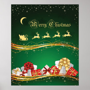 Christmas Greeting with Santa Clause & reindeer Poster