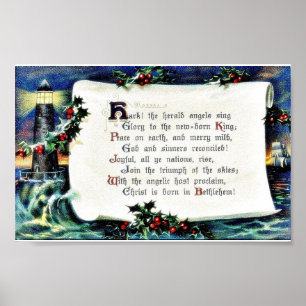 Christmas greeting with wishses written, lighthous poster