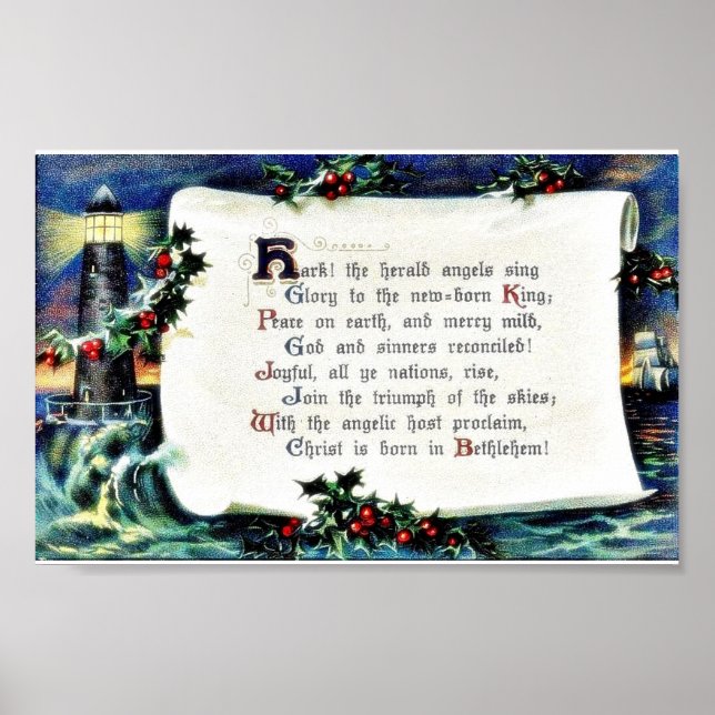 Christmas greeting with wishses written, lighthous poster (Front)
