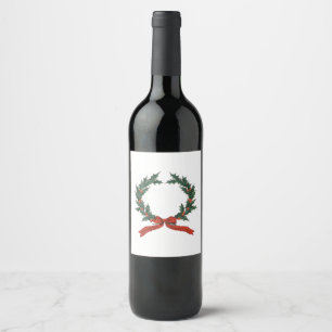 Christmas Greeting Wreath - Red & Green Classic Wine Label