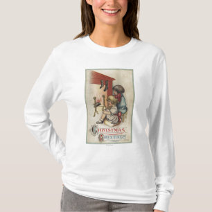 Christmas GreetingLittle Girls by Fireplace T-Shirt