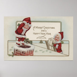 Christmas GreetingLittle KidsChimney Poster
