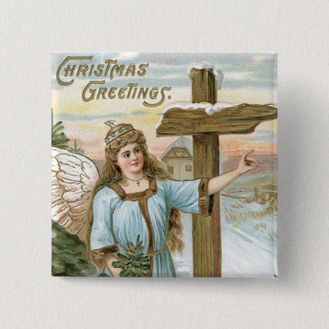 Christmas Greetings Angel 15 Cm Square Badge (Front)