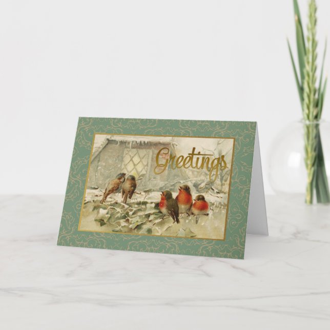 Christmas Greetings Birds Vintage Reproduction Card (Front)