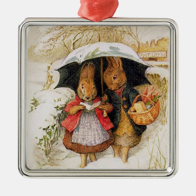 “Christmas Greetings” by Beatrix Potter Metal Ornament (Front)