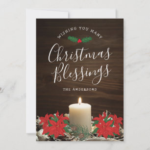 Christmas Greetings Card with Candle & Poinsettias