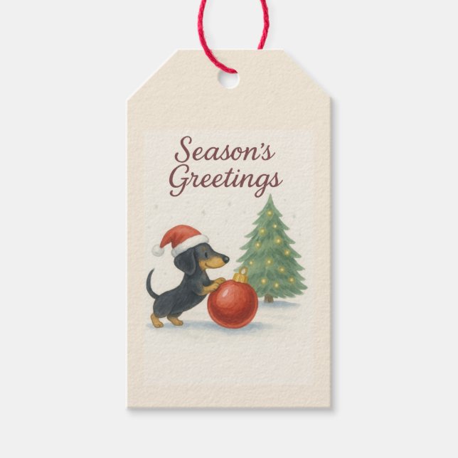 Christmas Greetings Dachshund  Gift Tags (Front)