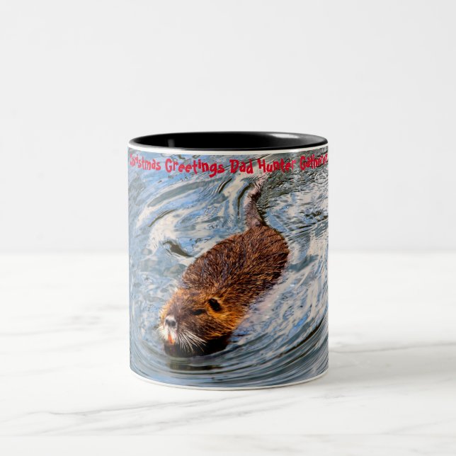 Christmas Greetings Dad Hunter Gatherer Two-Tone Coffee Mug (Center)