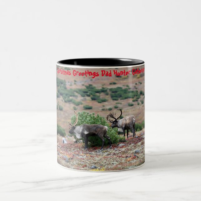 Christmas Greetings Dad Hunter Gatherer Two-Tone Coffee Mug (Center)