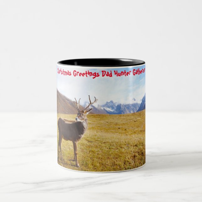 Christmas Greetings Dad Hunter Gatherer Two-Tone Coffee Mug (Center)