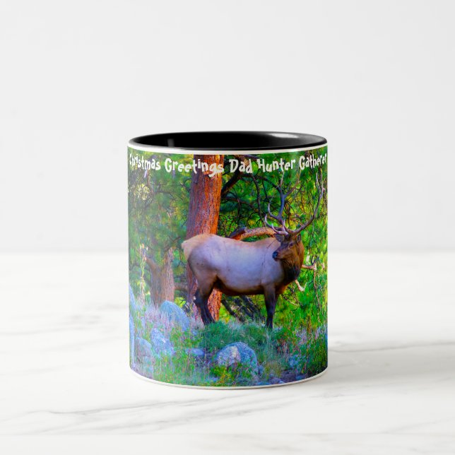 Christmas Greetings Dad Hunter Gatherer Two-Tone Coffee Mug (Center)