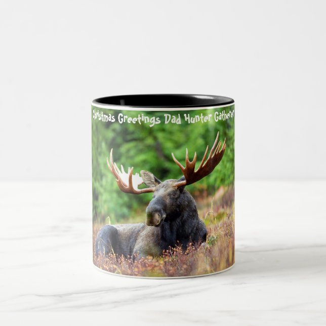 Christmas Greetings Dad Hunter Gatherer Two-Tone Coffee Mug (Center)