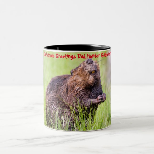 Christmas Greetings Dad Hunter Gatherer Two-Tone Coffee Mug (Center)