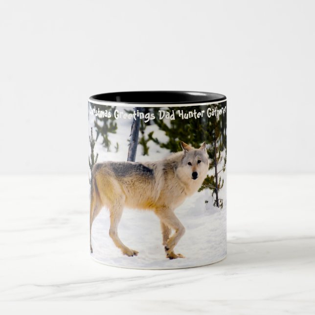 Christmas Greetings Dad Hunter Gatherer Two-Tone Coffee Mug (Center)