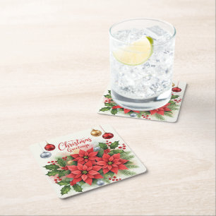 Christmas Greetings, Festive, Square Paper Coaster