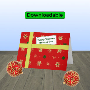 Christmas greetings for Mum and Dad red parcel Holiday Card