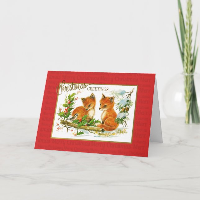 Christmas Greetings Foxes Vintage Reproduction Card (Front)