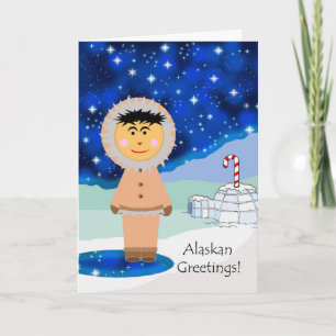Christmas Greetings from Alaska, Eskimo and Igloo Holiday Card