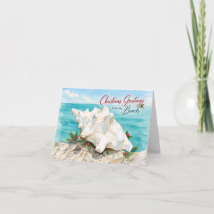 Christmas Greetings from Beach Coastal Seashell Holiday Card