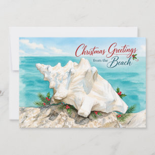 Christmas Greetings from Beach Coastal Seashell Holiday Card