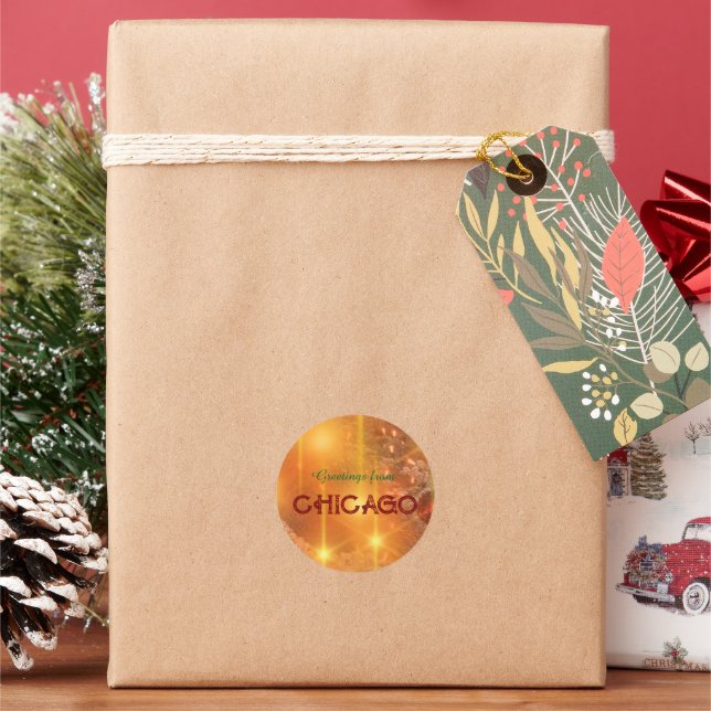 Christmas Greetings from CHICAGO Classic Round Sticker (Holiday)