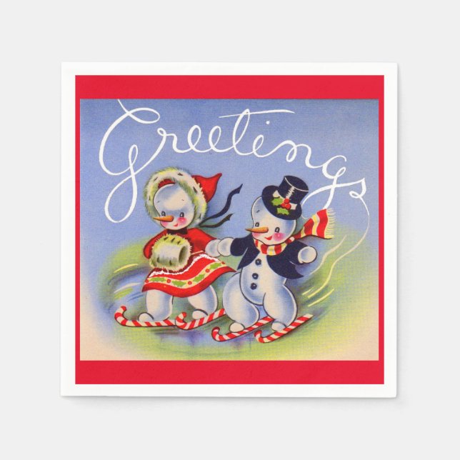 Christmas Greetings from Mr. and Mrs. Snowman Napkin (Front)