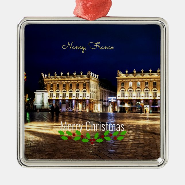 Christmas Greetings from Nancy, France Metal Ornament (Front)