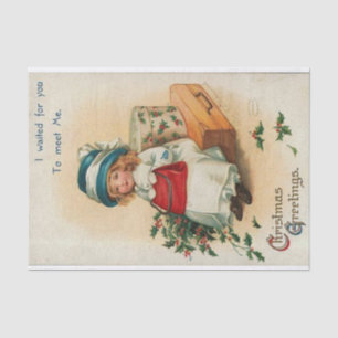 Christmas Greetings Girl Waiting, Ellen Clapsaddle Tissue Paper