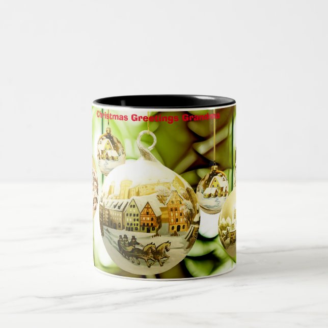 Christmas Greetings Grandma Two-Tone Coffee Mug (Center)