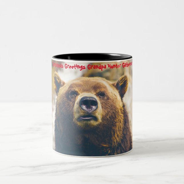 Christmas Greetings Grandpa Hunter Gatherer Two-Tone Coffee Mug (Center)
