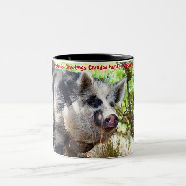 Christmas Greetings Grandpa Hunter Gatherer Two-Tone Coffee Mug (Center)