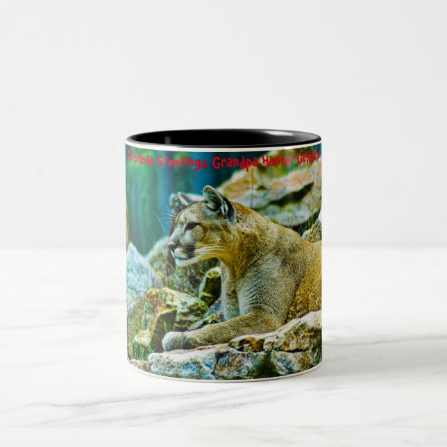Christmas Greetings Grandpa Hunter Gatherer Two-Tone Coffee Mug (Center)