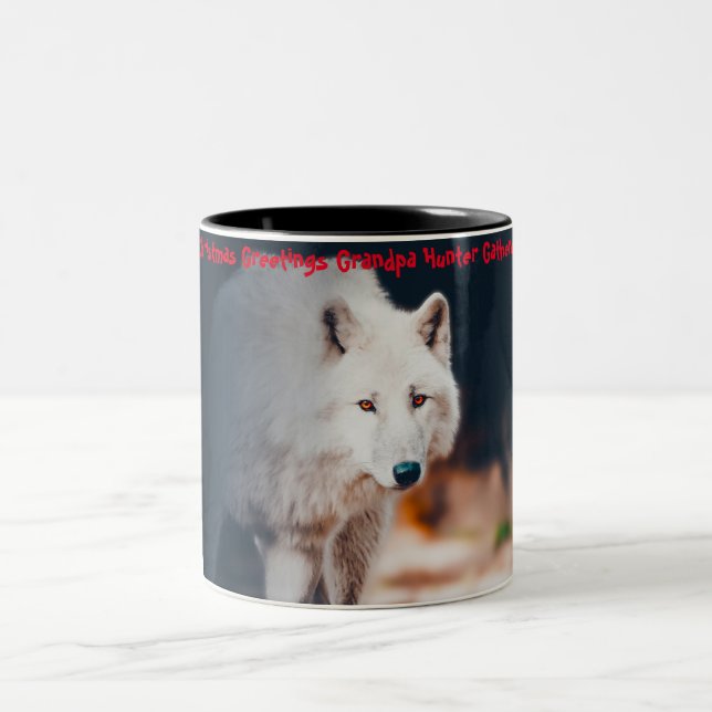 Christmas Greetings Grandpa Hunter Gatherer Two-Tone Coffee Mug (Center)