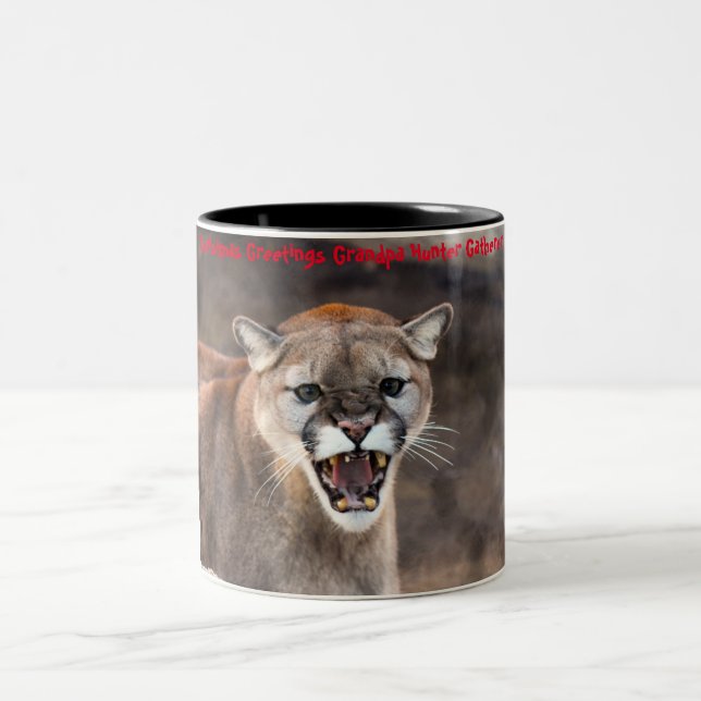 Christmas Greetings Grandpa Hunter Gatherer Two-Tone Coffee Mug (Center)