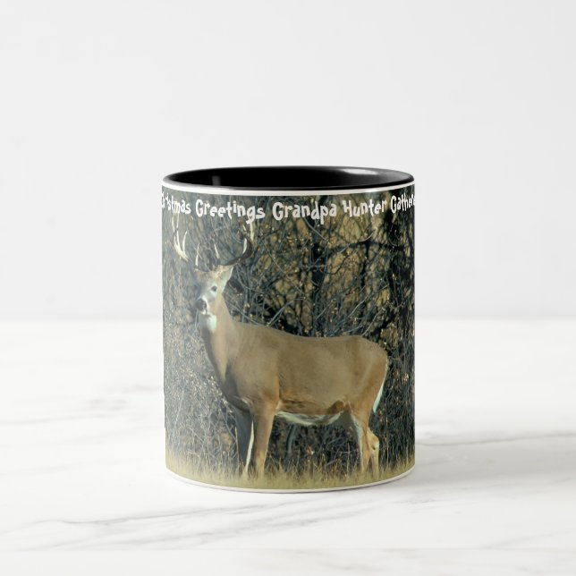 Christmas Greetings Grandpa Hunter Gatherer Two-Tone Coffee Mug (Center)