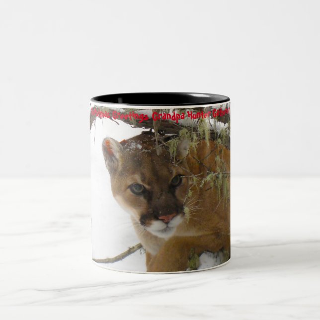 Christmas Greetings Grandpa Hunter Gatherer Two-Tone Coffee Mug (Center)