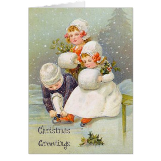 Christmas Greetings Ice Skating Kids Card
