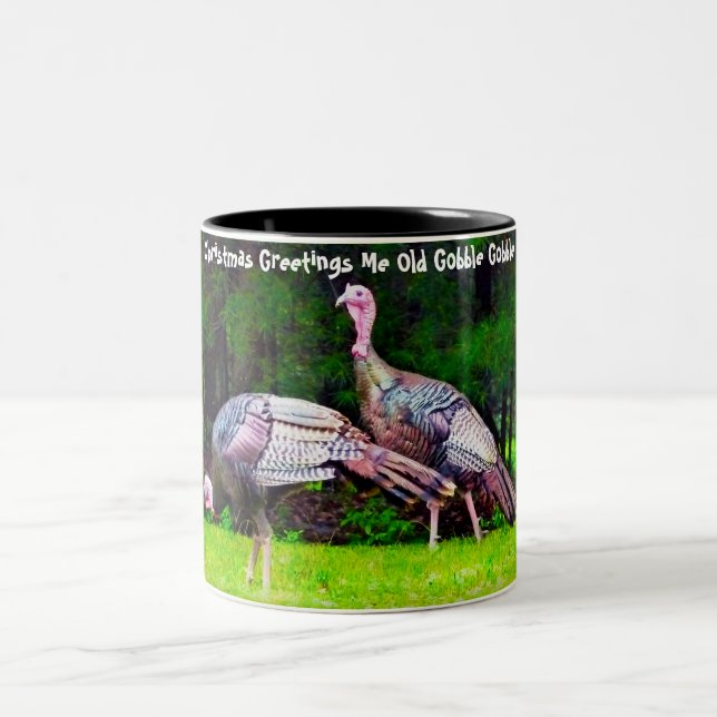 Christmas Greetings Me Old Gobble Gobble Two-Tone Coffee Mug (Center)