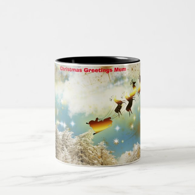 Christmas Greetings Mom Two-Tone Coffee Mug (Center)
