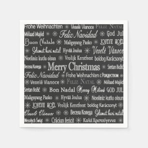 Christmas Greetings Multiple Languages Black Napkin