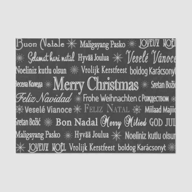 Christmas Greetings Multiple Languages Chalkboard Tissue Paper (Front)