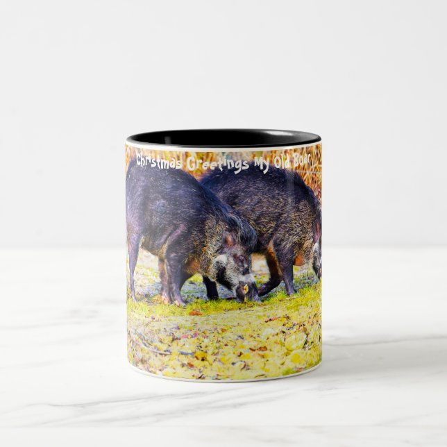 Christmas Greetings My Old Boar Two-Tone Coffee Mug (Center)