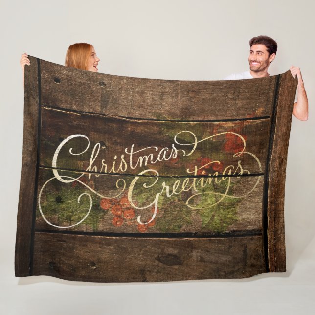 Christmas Greetings on Old Wooden Boards Fleece Blanket (In Situ)