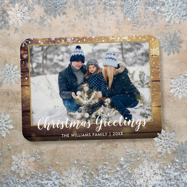 Christmas Greetings Photo Rustic Country Wood Magnet (Christmas Greetings Photo Rustic Country Wood Magnet)
