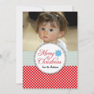 Christmas Greetings Polka Dots Red Photo Card