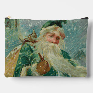 Christmas Greetings-Retro Santa Claus Postcard Accessory Pouch