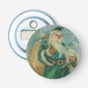 Christmas Greetings-Retro Santa Claus Postcard Bottle Opener